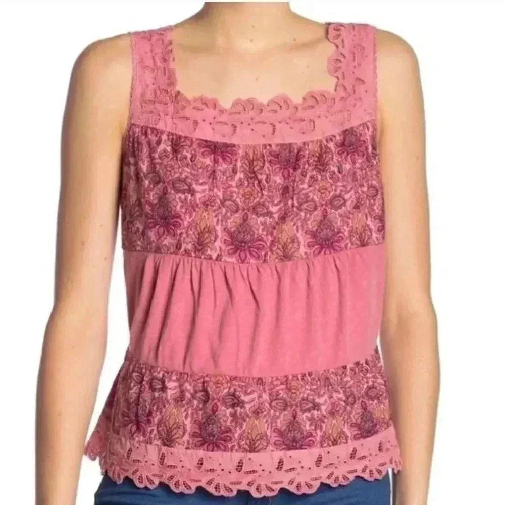 Lucky Brand Eyelet Floral Tank